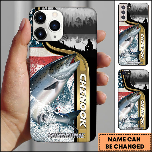 Maxcorners Chinook Salmon Fishing Mountain Lake Design Personalized Name 3D Phone Case