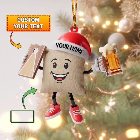 Maxcorners Cornhole Cute Board Mascot Christmas Design Customized Name 3D Keychain And Ornament