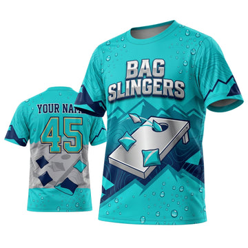 Maxcorners Cornhole Bag Slingers Turquoise Personalized Name 3D Unisex Shirt