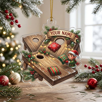 Maxcorners Cornhole Christmas Wooden Board Holiday Gifts Customized Name 3D Keychain And Ornament