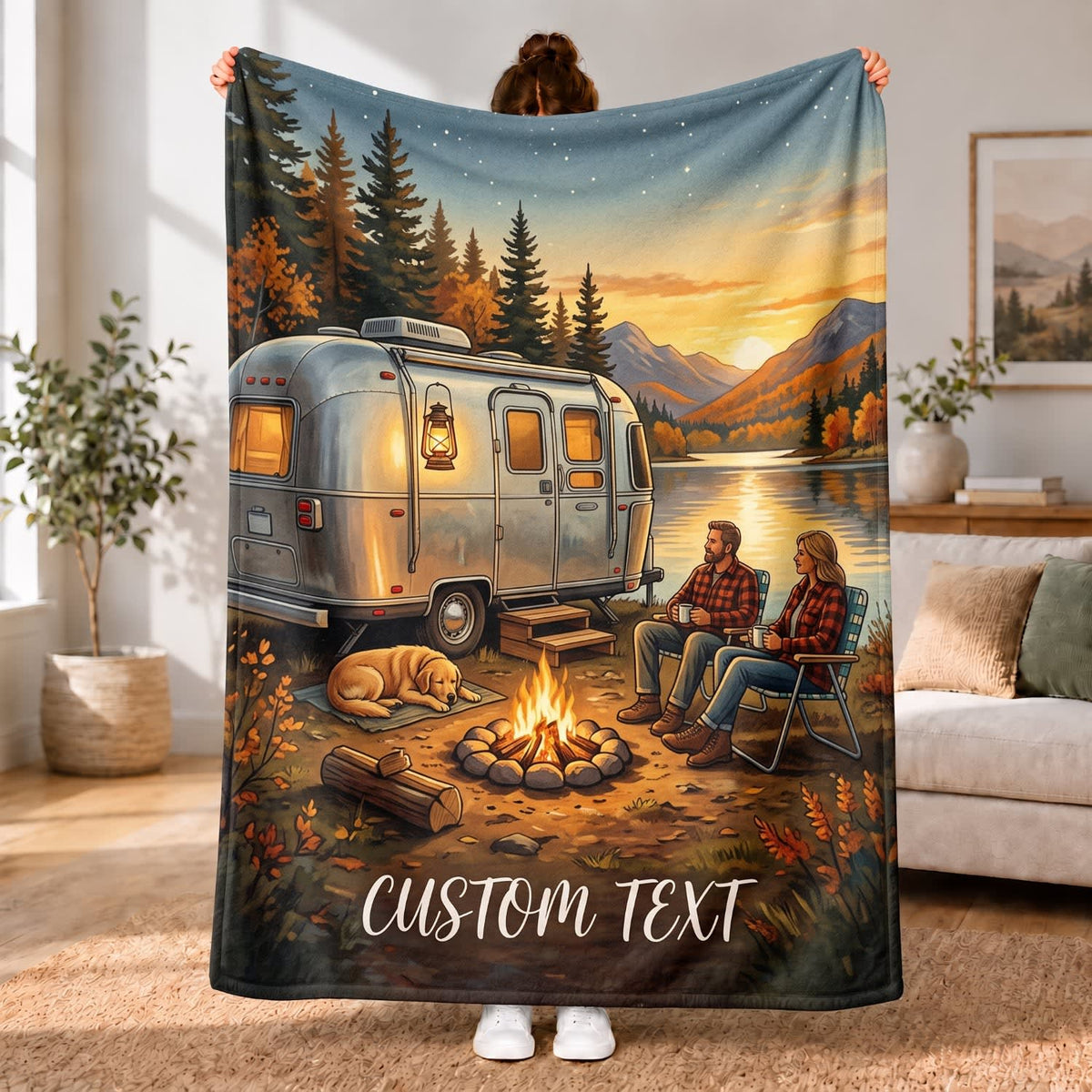 Maxcorners RVs Travel Trailer Woodland Campfire Adventure Custom Name 3D Blanket
