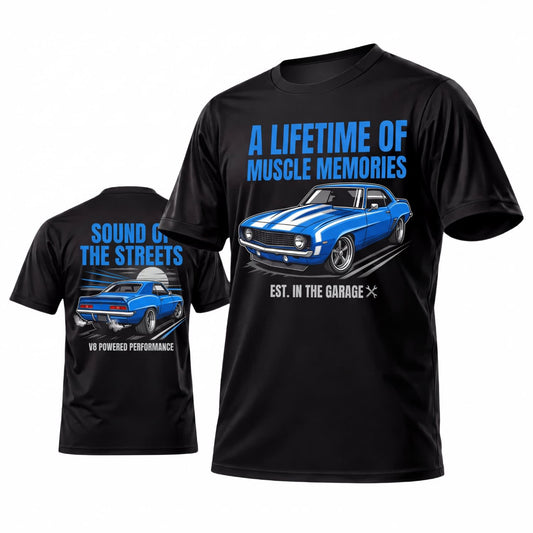 Maxcorners Personalized Car Classic Muscle Car 3D T-Shirt – Black A Lifetime of Night Drives Blue Muscle Car