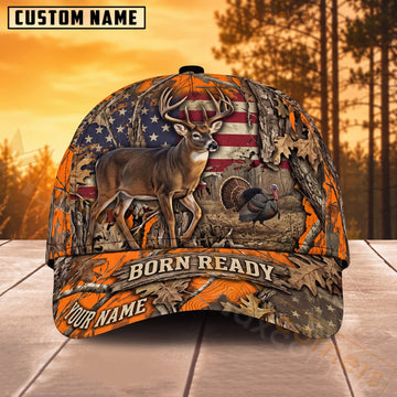 Maxcorners Deer Hunting Orange Camo Born Ready Personalized Name 3D Cap