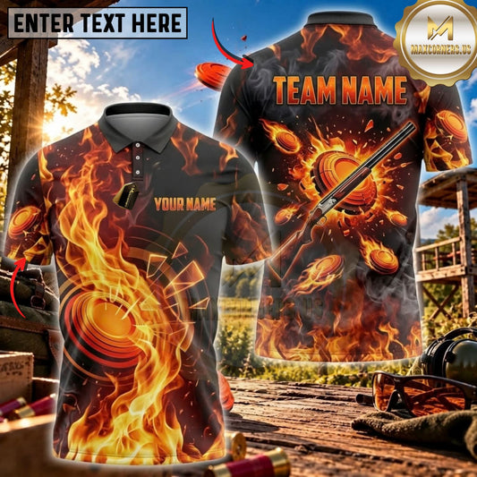 Maxcorners Clay Shooting Flame Shotgun Clay Target Multicolor Customized Name Team Name 3D Shirts (4 Colors)