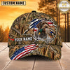 Maxcorners Dog Hunting And Duck Woodland Camo Torn American Flag Personalized Name 3D Cap