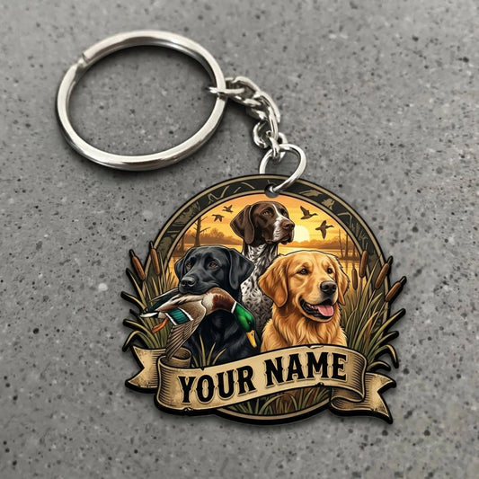 Maxcorners Duck Hunting Hunting Dog Pair Duck Retrieval Scene Custom Name Gift 2D Flat Acrylic Ornament, Keychain