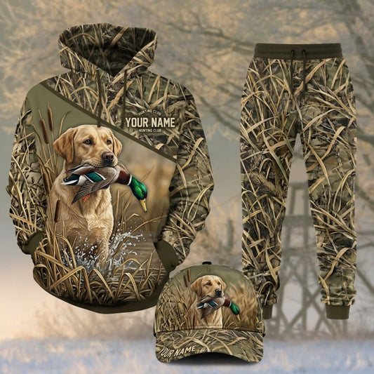 Maxcorners Duck Hunting Yellow Labrador Duck Retriever Woodland Camo Personalized 3D Shirts