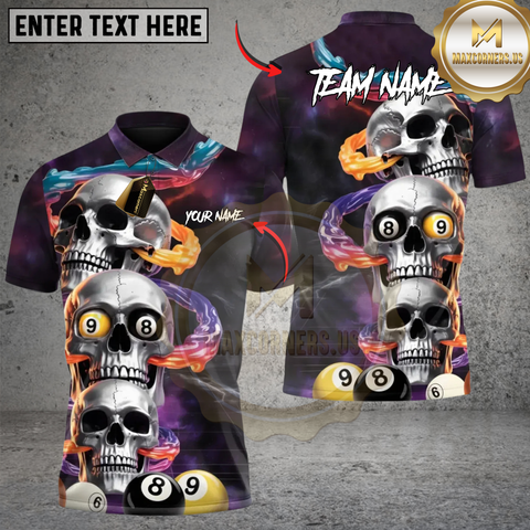 Maxcorners Dark Skull 8 Ball 9 Ball Billiards Personalized Name 3D Unisex Shirt