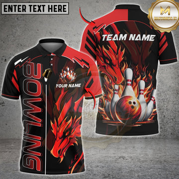 Maxcorners Bowling Fire Dragon Strike Ball Multicolor Customized Name, Team Name 3D Shirts