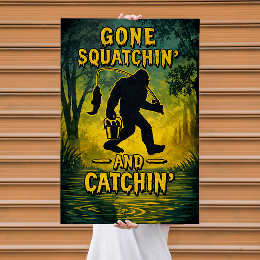 Maxcorners Fishing Gone Squatchin’ And Catchin’ Bigfoot Silhouette Personalized Name 3D Poster