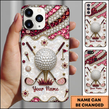 Maxcorners Golf Sparkling Multi-Color Crystal Inlaid Golf Ball Red Personalized Phone Case