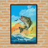 Maxcorners Bass Fishing Jumping Ocean Sunset Illustration Personalized Name 3D Poster