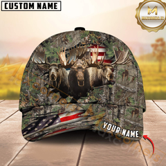 Maxcorners Moose Hunting Camo With American Flag Personalized Hat 3D Printed Multicolor