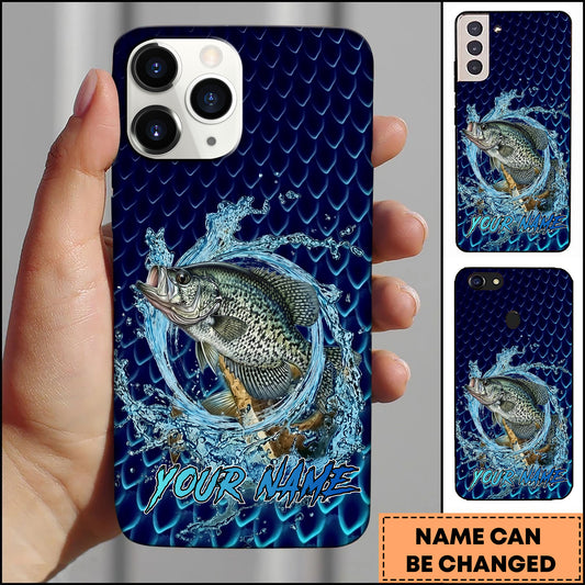 Maxcorners Fishing Phone Case Water Ring Splash Dark Blue Scale Background Personalized Name Phone Case (8 Fish Species)