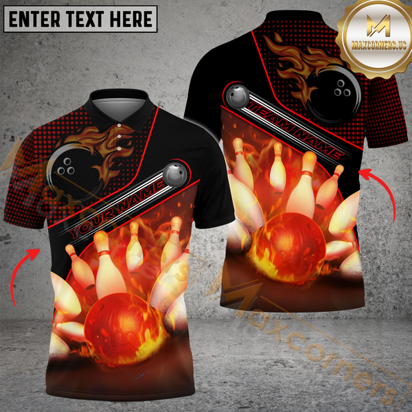 Maxcorners Ball And Pins Flame Dot Strike Bowling Jersey Multicolor Options Personalized Name, Team Name 3D Shirt