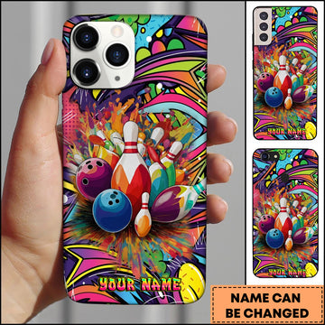Maxcorners Bowling Abstract Colorful Splash Pins & Balls Personalized Name 3D Phone Case