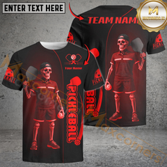 Maxcorners Pickleball Skeleton Funny Customized Name, Team Name 3D Shirt (4 Colors)