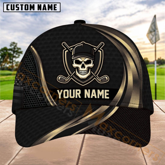 Maxcorners Golf Skull Crossed Clubs Badge Personalized Name 3D Cap (4 Colors)
