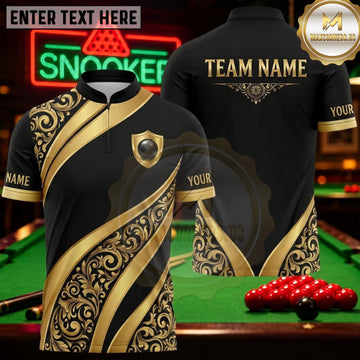Maxcorners Snooker Black Gold Luxury Baroque Wave Personalized Name 3D Unisex Shirt
