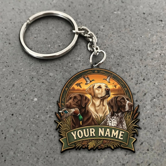 Maxcorners Duck Hunting Golden Retriever Sunset Field Portrait Custom Name Gift 2D Flat Acrylic Ornament, Keychain