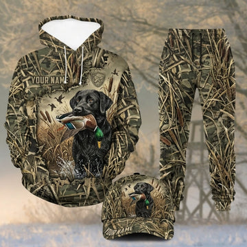 Maxcorners Duck Hunting Black Labrador White Hood Marsh Camo Personalized 3D Shirts