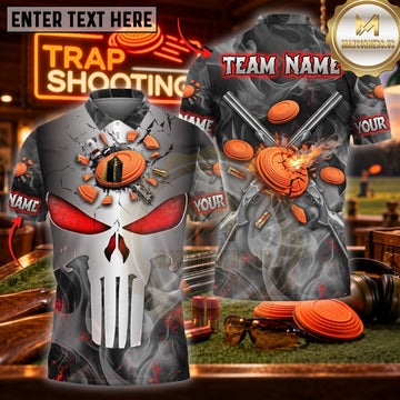 Maxcorners Trap Shooting Shotgun & Skull Target Graphic Multicolor Customized Name, Team Name 3D Shirts