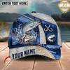 Maxcorners Fishing  Splash Water Fish Scale Lake View Personalized Name 3D Cap (12 Fish Species)