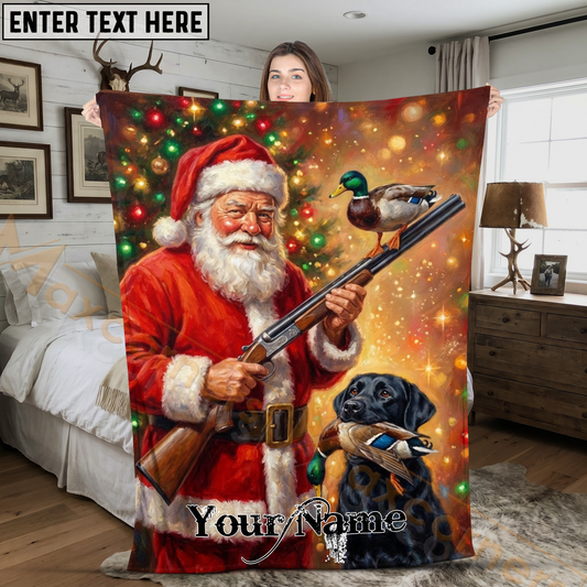 Maxcorners Hunting Santa Claus with Shotgun and Black Labrador Personalized 3D Blanket