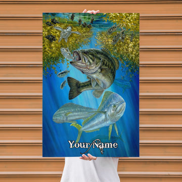 Maxcorners Bass Fishing Underwater School Scene Personalized Name 3D Poster