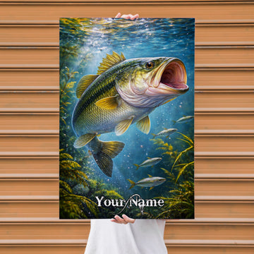 Maxcorners Bass Fishing Freshwater Underwater Illustration Personalized Name 3D Poster