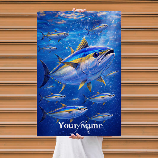 Maxcorners Tuna Fishing Ocean Splash Action Illustration Personalized Name 3D Poster
