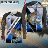 Maxcorners Large Mouth Bass Fishing Gradient Blue Sea Pattern Sport Custom Name & Team Name 3D Shirts