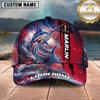 Maxcorners Fishing Patriotic American Flag Stars Stripes Fishing Design with Dynamic Splash Personalized Name 3D Cap (13 Fish Species)