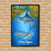 Maxcorners Marlin Fishing Underwater Chase Illustration Personalized Name 3D Poster