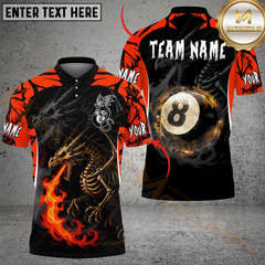 Maxcorners Billiard Ball 8 Skeleton Dragon Personalized Name & Team Name Shirt (4 Colors)