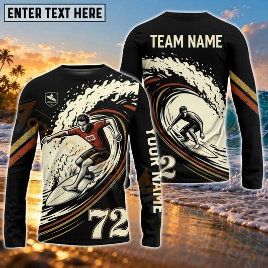 Maxcorners Surfing Nautical Deep Sea Art Customized Name, Team Name 3D Long Sleeve Shirt