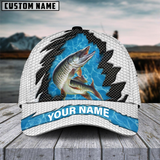 Maxcorners Musky Fishing White Blue Wave Fishnet Customized Name 3D Cap