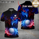 Maxcorners Water Wolf & Fire Wolf Pattern Golf Shirt – Lightning 3D Design Multicolor Customized Name, Team Name 3D Shirts