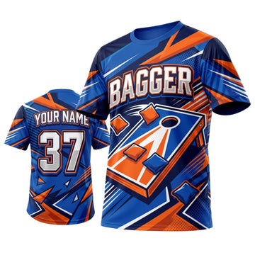 Maxcorners Cornhole Bagger Blue Orange Personalized Name 3D Unisex Shirt