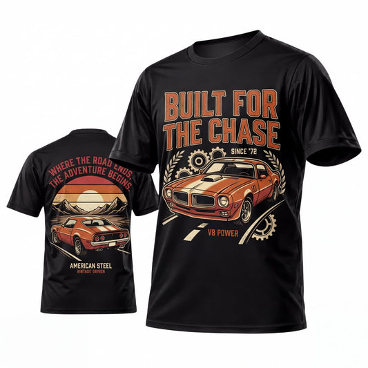 Maxcorners Personalized Car Classic Muscle Car 3D T-Shirt – Black Built for the Chase Vintage Racing Car