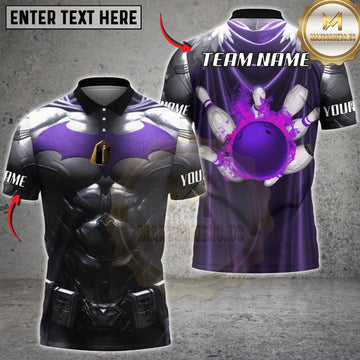 Maxcorners Bowling Black Purple Muscular Armor Purple Bowling Ball Personalized Name 3D Unisex Shirt