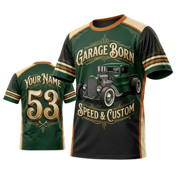 Maxcorners Personalized Car Classic Muscle Car 3D T-Shirt – Garage Born Forest Green Black Speed Customs