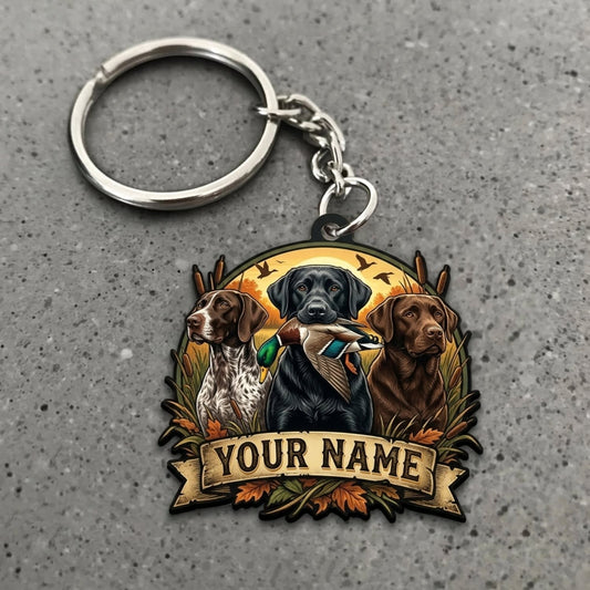 Maxcorners Duck Hunting Retriever Trio Rustic Wetland Badge Custom Name Gift 2D Flat Acrylic Ornament, Keychain