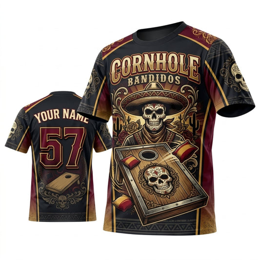 Maxcorners Cornhole Vintage Skull Western Outlaw Personalized Name 3D Unisex Shirt