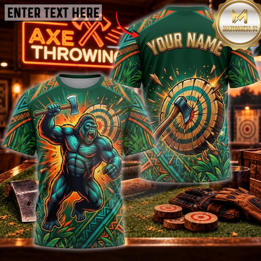 Maxcorners Axe Throwing Emerald Fire Viking Warrior Personalized Name 3D Unisex Shirt