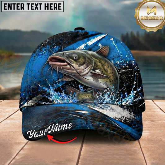 Maxcorners Fishing Blue Lightning Water Splash Personalized 3D Cap (12 Fish Species)