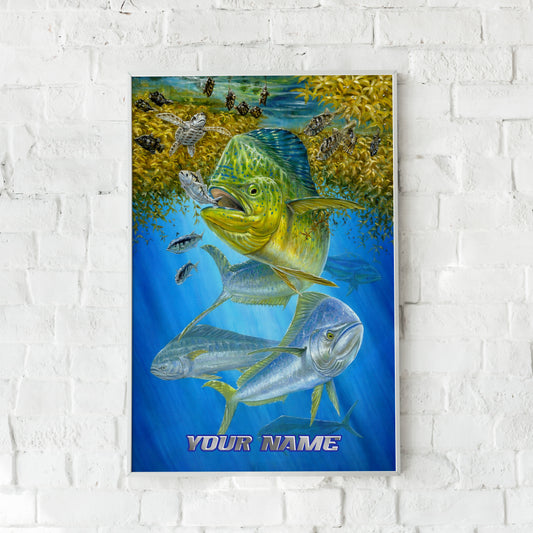 Maxcorners Mahi Mahi Fishing Underwater Hunting Scene Personalized Name 3D Poster