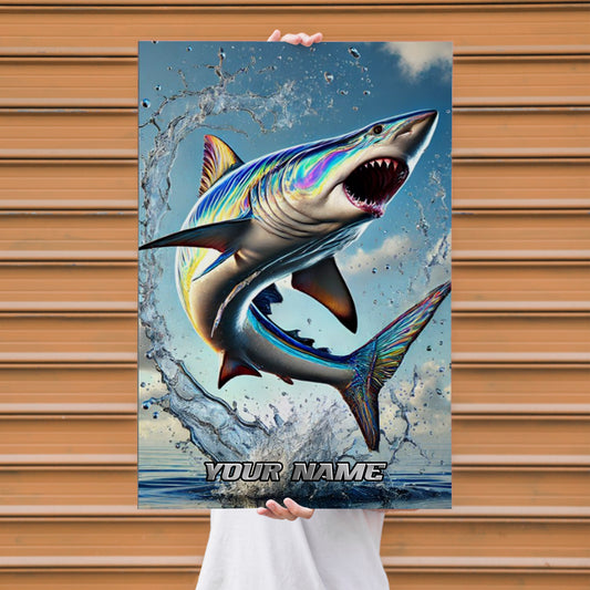 Maxcorners Shark Fishing Rainbow Splash Action Personalized Name 3D Poster