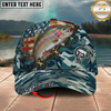 Maxcorners Fishing American Flag Blue Camouflage Personalized 3D Cap (12 Fish Species)