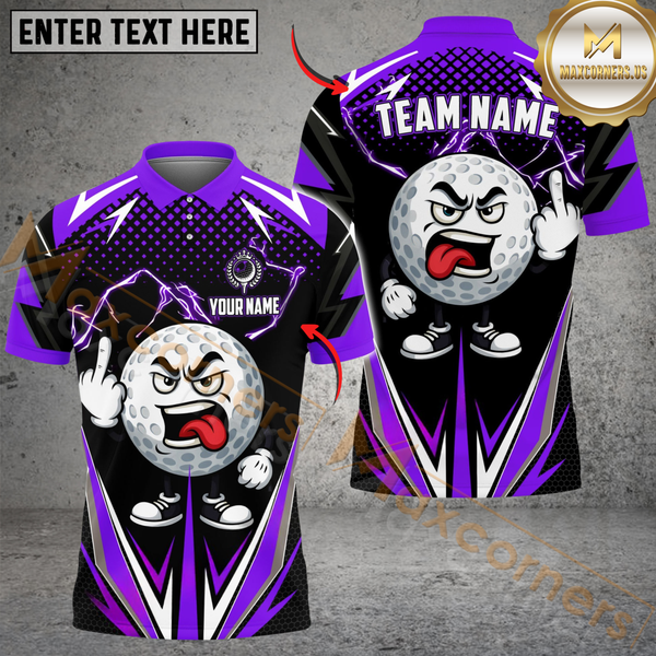 Maxcorners Funny Angry Golf Ball Polo Shirt, Customized Name & Team Name 3D Shirts (4 Colors)
